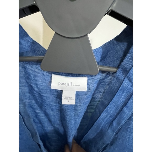 J. Jill Pure Jill Dark Blue Quartz Yarn-Dyed 100% Linen Button Front Tunic L - Picture 4 of 9